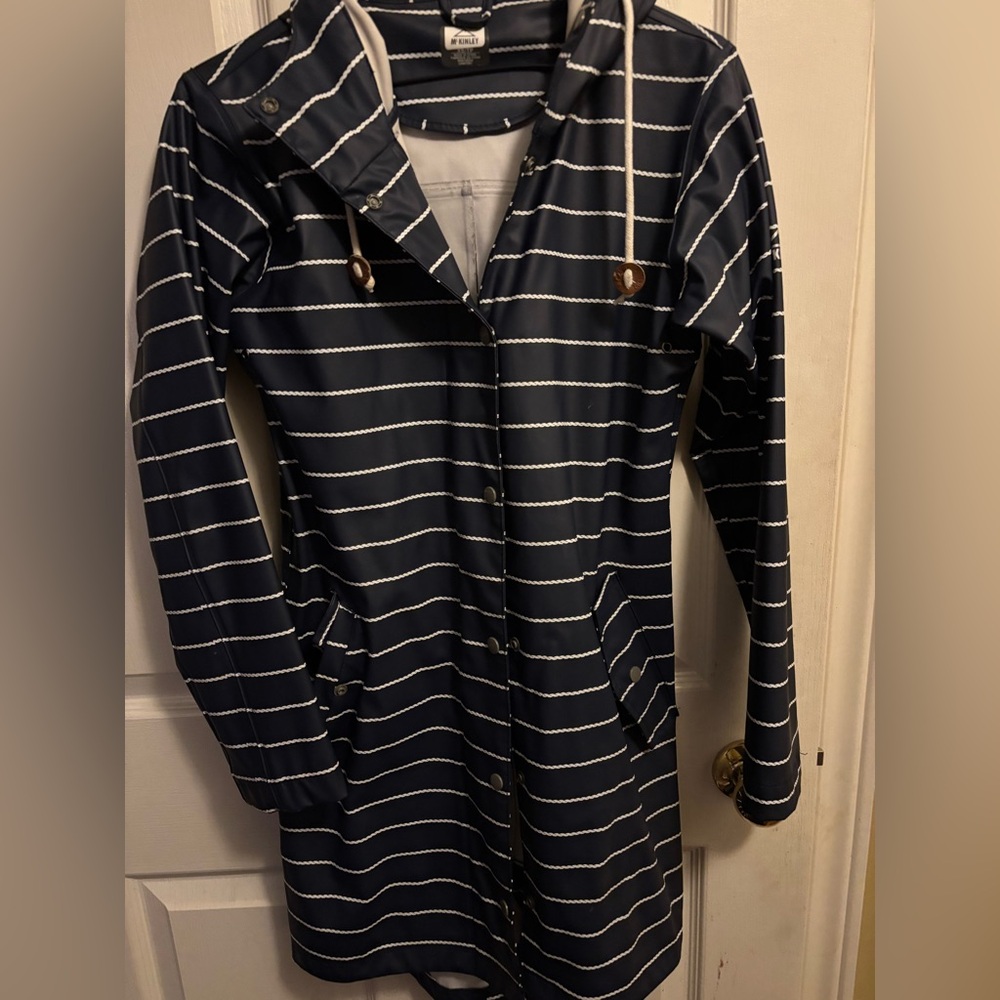 The Perfect navy and white Striped Women's Rain Coat